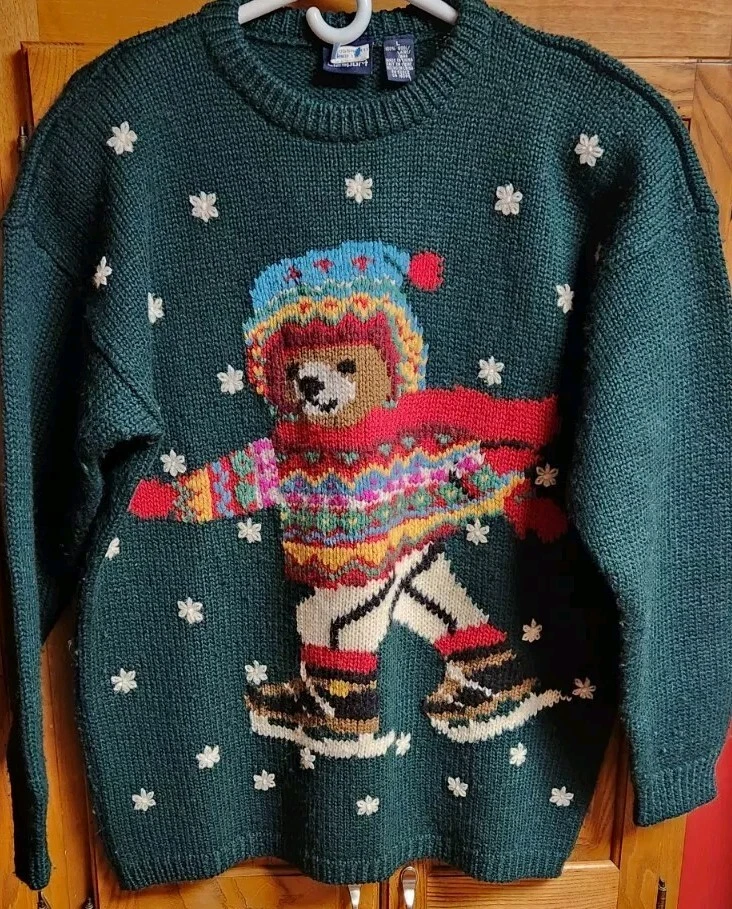 Suéter de patinaje sobre hielo LIZ SPORT Teddy Bear para mujer L grande 100 % lana tejido DE COLECCIÓN  Foto 4 de 4