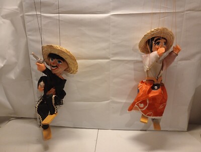 A Pair of Vintage Marionette String Puppets 12'' tall.