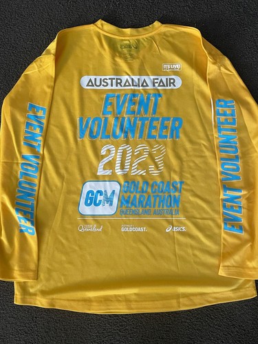 ASICS Shirt Yellow & Blue Cap Bundle Gold coast Marathon Volunteer Size L - Picture 2 of 5