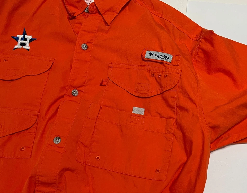 HOUSTON ASTROS Men Columbia PFG Orange Fishing Short Sleeve Shirt M Columbia - Image 4 of 4