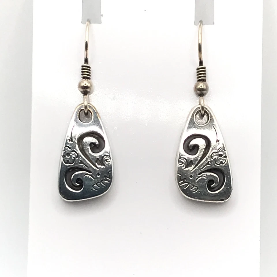 Pendientes Brighton Florales Colgantes Gota Gancho Francés Plato de Plata Vintage Caprichoso Foto 3 de 4