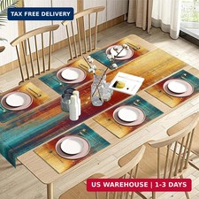 Table Runner and Placemats Set of 6, Abstract Vintage Rust  Painting Art Dining