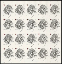 GENUINE Vintage Rose Pane of 20 Mint Current Rate Wedding Stamps Scott 4959