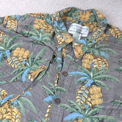 Reyn Spooner, Reyn Spooner Shirt XXL Banana Tree Print Rayon Relaxed Fit Grey Hawaiian Vintage