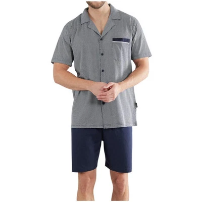 Götzburg Herren Schlafanzug kurz Baumwolle durchgeknöpft Brooklyn Pyjama 1/2 Arm - Bild 1 von 3