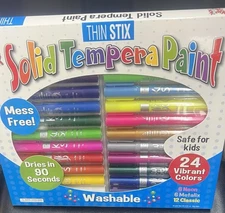Kwik Stix - Thin Stix - Solid Tempera Paint Pens 24 Pack Quick Drying. Washable.
