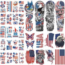 Independence Day Temporary Tattoo,4th of July Sleeve Tattoo, American Flag Fa...