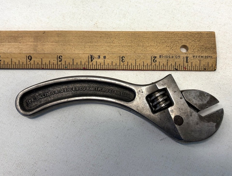 Antique Vintage Curved Adjustable 6" Pocket Wrench Billings & Spencer Hartford