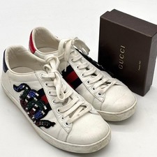 Gucci Ace Crystal Snake Embroidered Sneakers Women's 35.5 Auth