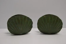 2 Vintage Brass Clamshell Candle Stick Holders Collectible Beach House Metal