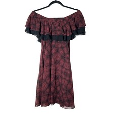NWT Sam Edelman Off-Shoulder Burgundy and Black Ruffle Dress size 4 B139