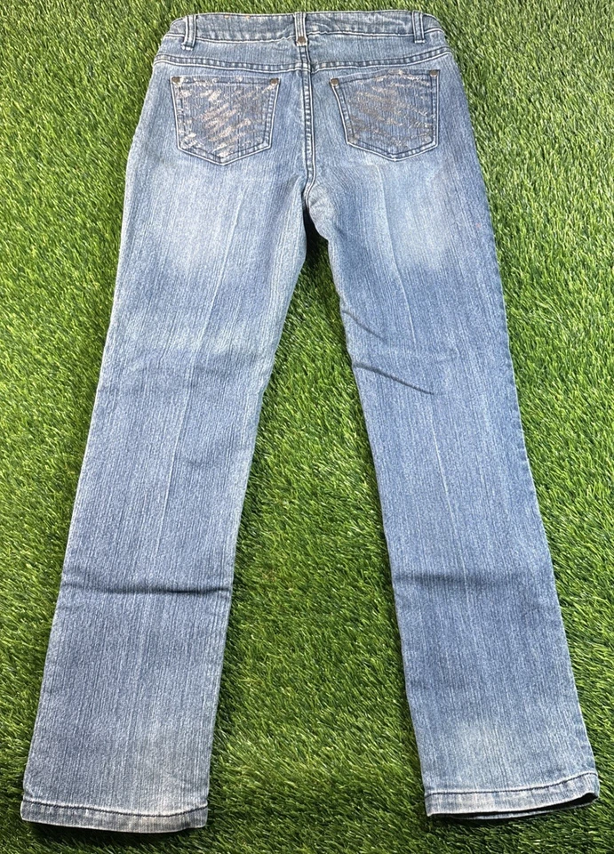 Pantalones de mezclilla bordados vintage Apple Bottoms Y2K niñas talla 14 hip hop Foto 4 de 4