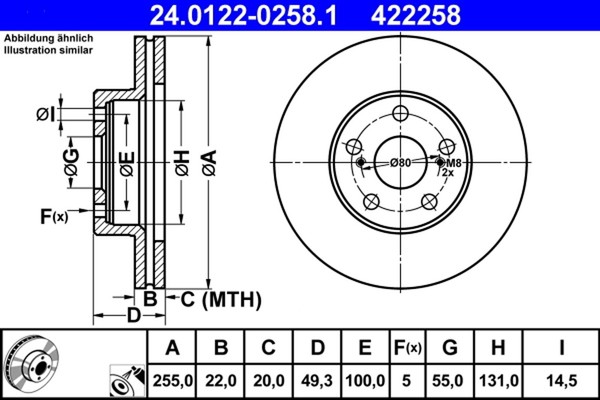 2X Bremsscheibe ATE 24.0122-0258.1 FüR Prius Toyota Liftback Hybrid NHW20_-image
