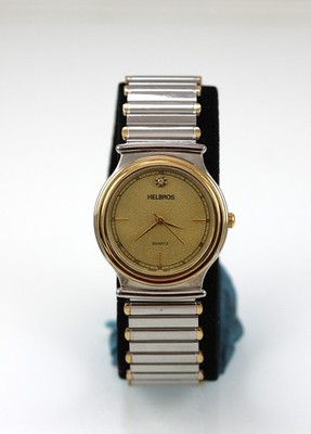 Helbros Uhr Herren Gold Silber Edelstahl Batterie Wasserfest Quarz
