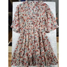 Tyche Floral Ruffle Boho Dress Cream Multi Size M
