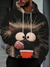 A Fluffy Black Cat with Wide Eyes Holds 3D Print Hoodie - Adults  Youth