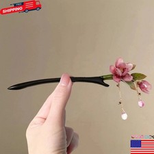 Floral Hair Stick Chinese Style Hairpin Pink Flower Tassel Hanfu Hair Accessory