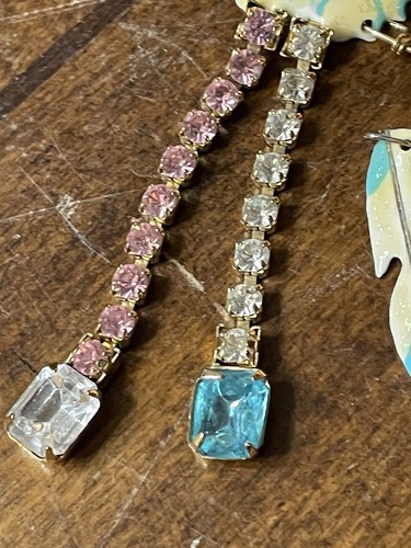 "LUNCH AT THE RITZ" Head Dress Design Earrings Blue Pink & Clear Crystals '88 - Picture 5 of 7