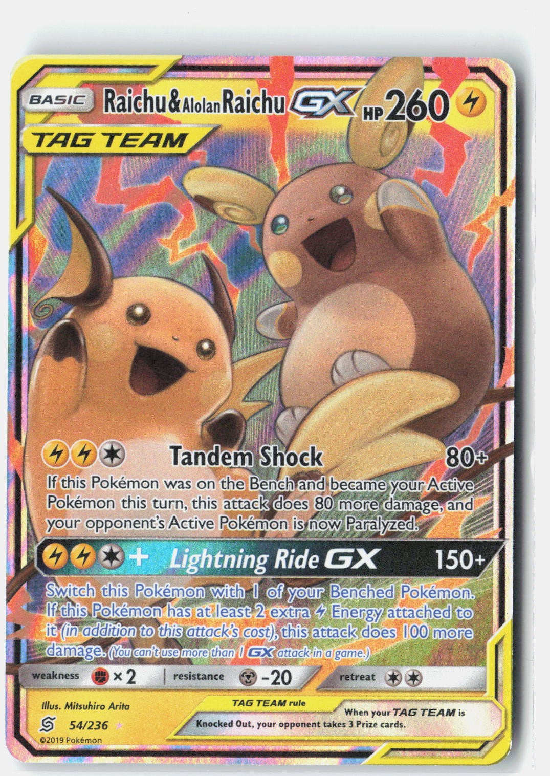Raichu & Alolan Raichu GX SM - Unified Minds 54/236 Pokemon Card Holo