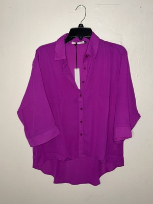 Three Eighty Two NWT Purple Button Down Blouse Size Small