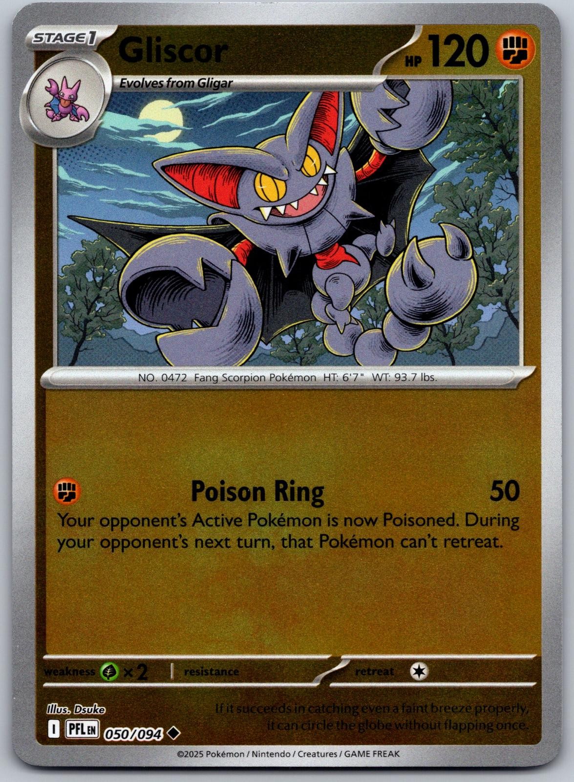 Gliscor 050/094 Uncommon Phantasmal Flames Pokemon Reverse Holo Near Mint