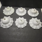 6 Antique Ruffled Victorian White Milk Glass Hanging Smoke Bells Oil Lamp Shade