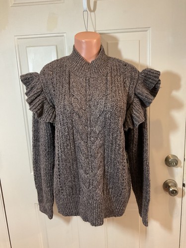 CLICHE', Size Large, Brown (tweed-like), Long Sleeve Sweater w/Ruffles. NEW. - Picture 7 of 10