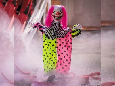 Animated Standing Clown Halloween Prop 35'' Pink Hair Scary Decor Carnival Circus