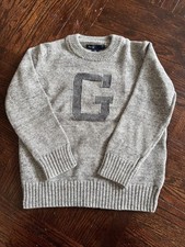 Gap Kids Varsity Gray G Crewneck Knit Sweater Size XS 4/5 100 Cotton