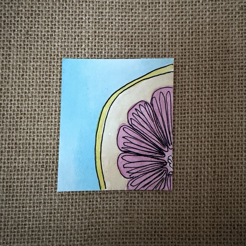 ACEO-Like Original #3 Pink Grapefruit Fruit - Watercolor with Ink by Alee