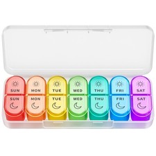 Weekly Pill Organizer AM PM - 7 Color-Coded Cases for Vitamins Supplements