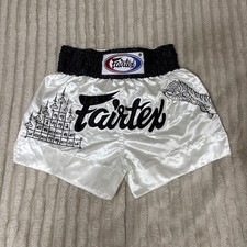 Pantalones Cortos de Boxeo Fairtex Muay Thai Talla L Blanco Negro Tigre Blanco y Negro Satinado