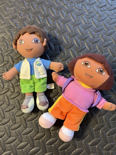 Vintage Fisher Price Dora The Explorer Diego Plush Doll Set 9” Stuffed Toys