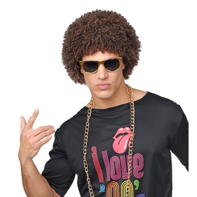 Topcosplay Afro-Perücke Mit Schnurrbart – 70er Jahre Style, Braun, Kurz Lockig, Für Karneval & Halloween