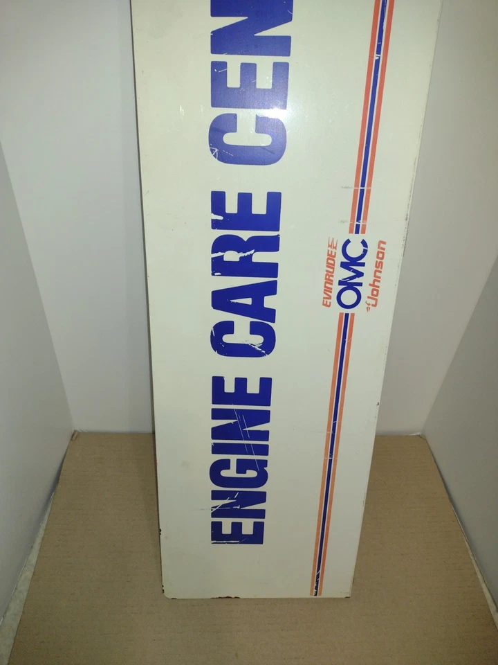 VINTAGE AUTHENTIC JOHNSON EVINRUDE OMC METAL engine care center topper SIGN - Image 3 of 4