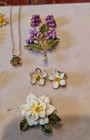 Vintage lot Hand Painted flower brooch/earrings  Weiss Rafaelian new listing — photo 3