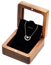 Vintage Natural Walnut Wood Necklace Box with Acrylic Lid,Pendant Storage Cas...