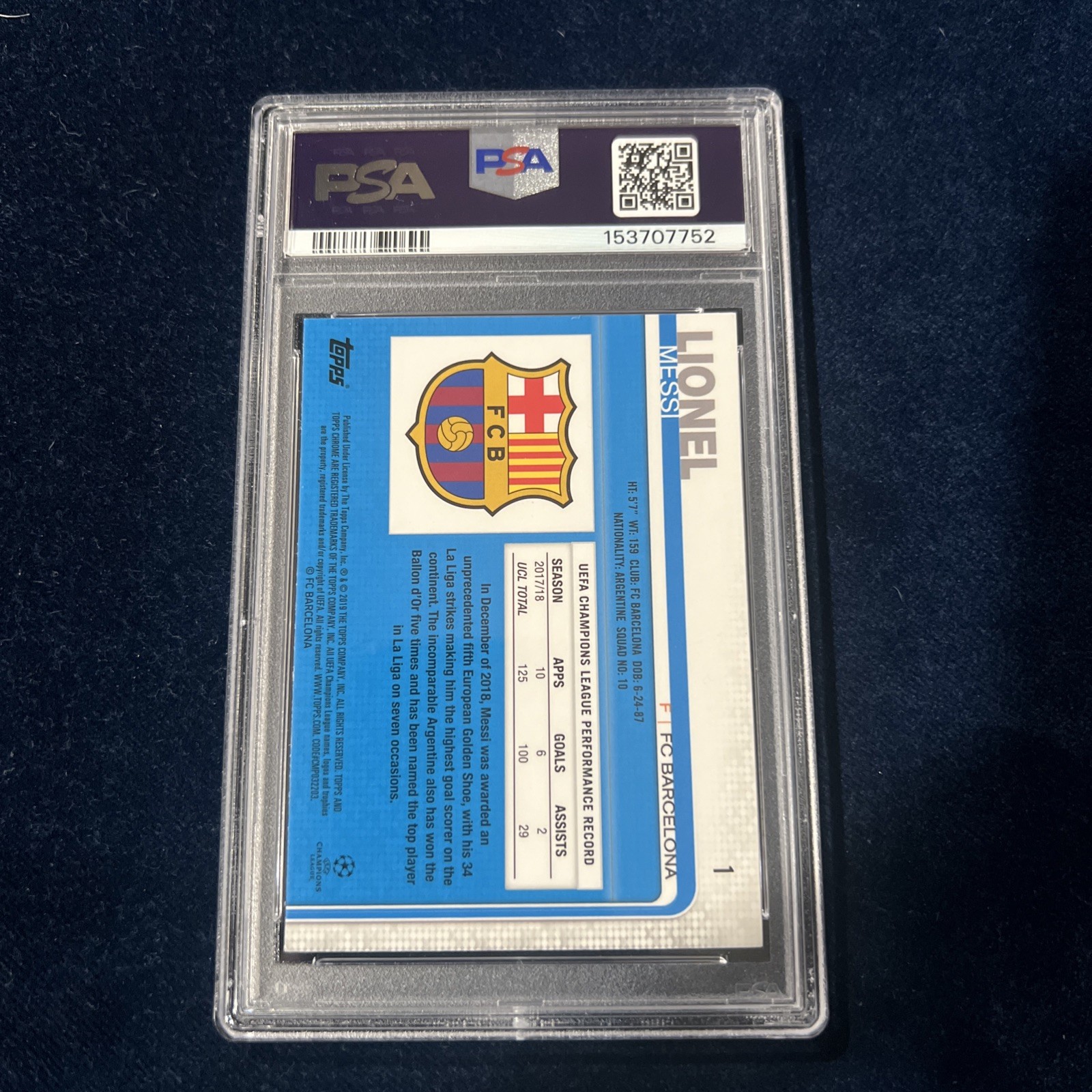2018-19 TOPPS CHROME UEFA CHAMPIONS LEAGUE LIONEL MESSI PSA 10 GEM MINT view 2