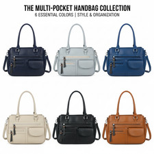 Womens Grab Bag Triple Compartment Shoulder Handbag Crossbody Faux Leather Zip