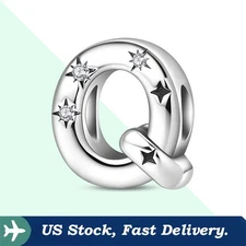 KUNSIR 925 Sterling Silver Letter Q Charm For Bracelet Or Necklace Pendant Charm
