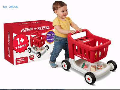 Kids Scan & Sort Shopping Cart Walker with Lights, Sounds & 6 Play Foods