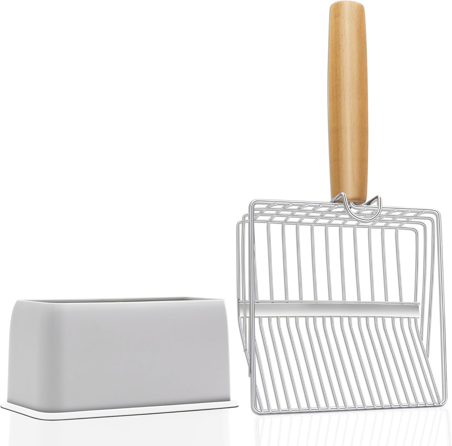 Fast Sifting Cat Litter Scoop with Holder Stand, 2 Widths of Slots Stainless ...