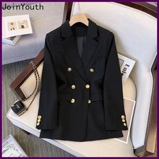 Temperament Blazers Women Clothes Oversized Jackets Office Lady Double-breasted