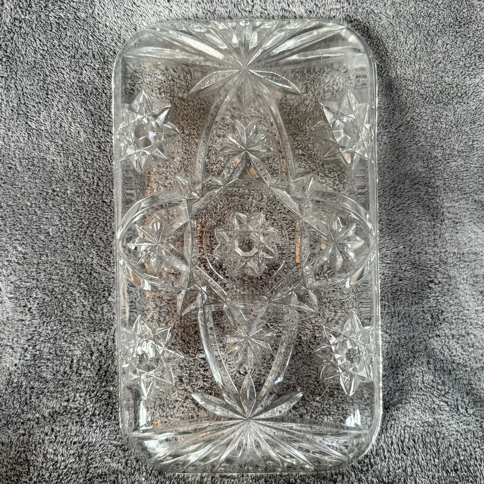 Bandeja de cristal Anchor Hocking corte americano temprano patrón estrella de David EAPC Foto 3 de 3