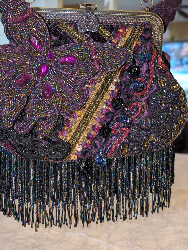 Bolso de Noche Mariposa Púrpura Totalmente Cuentas Por Chico’s Cartera Bandolera ¡Impresionante! Foto 4 de 4
