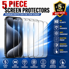 5 Pack Tempered Glass Screen Protector for iPhone 17 Pro Max 16 15 14 13 12 11