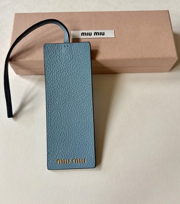 MIU MIU Logo Leather Name Luggage Tag Keychain Bag Charm W Box