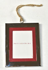 Pottery Barn AS-IS Silver Red Grosgrain Mat Photo Frame Christmas Ornament