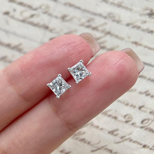 2.00 Ct Certified Princess Cut White Diamond Solitaire Studs-Great Shine  Bling