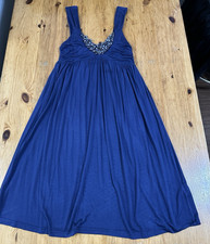Soprano Blue Beaded Babydoll Mini Dress size Medium Sleeveless flowy